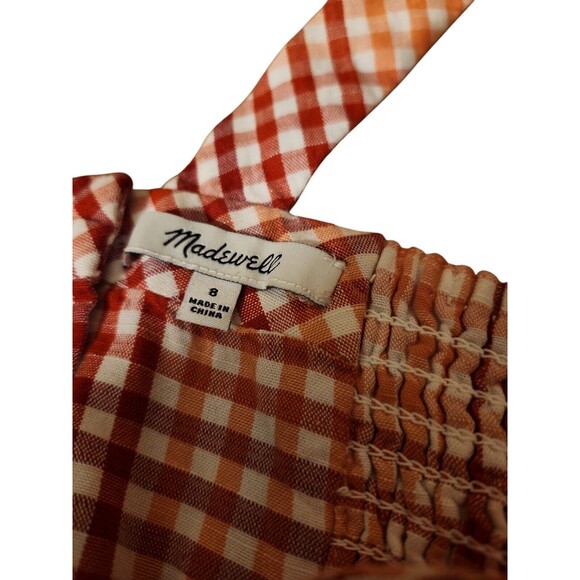 Madewell Cottage Gingham Midi Dress Womens Size 8 Red Plaid Cutout-Back Prairie - Picture 6 of 8